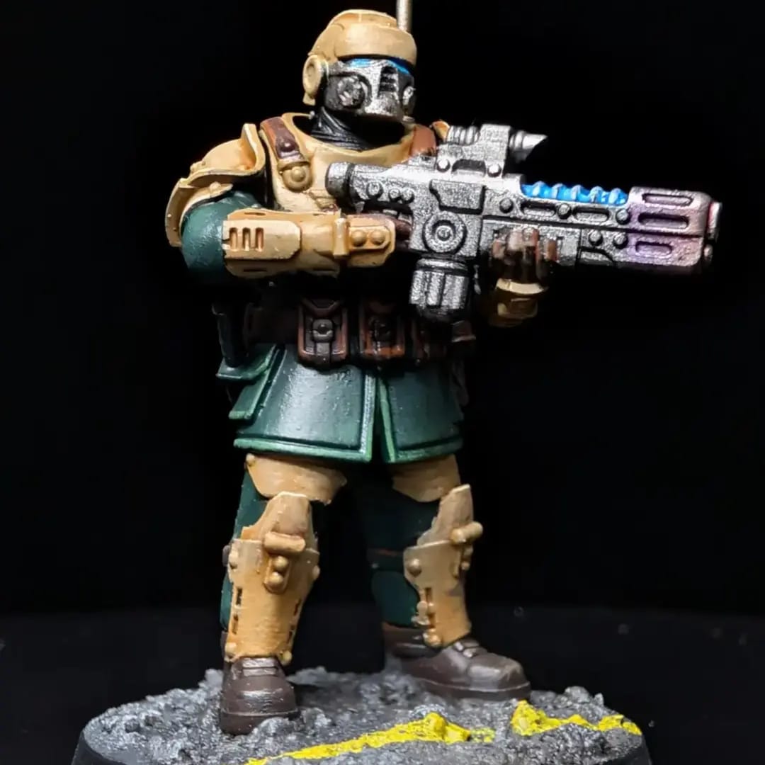 Custom Cadian Shock Trooper three quarter view with weathered kit